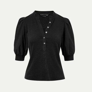Veronica Beard Coralee Puff-Sleeve Tee. Black, Size S